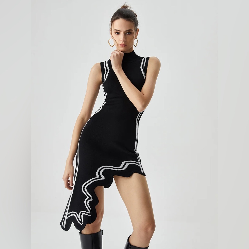 Commense Black and White Midi Dress